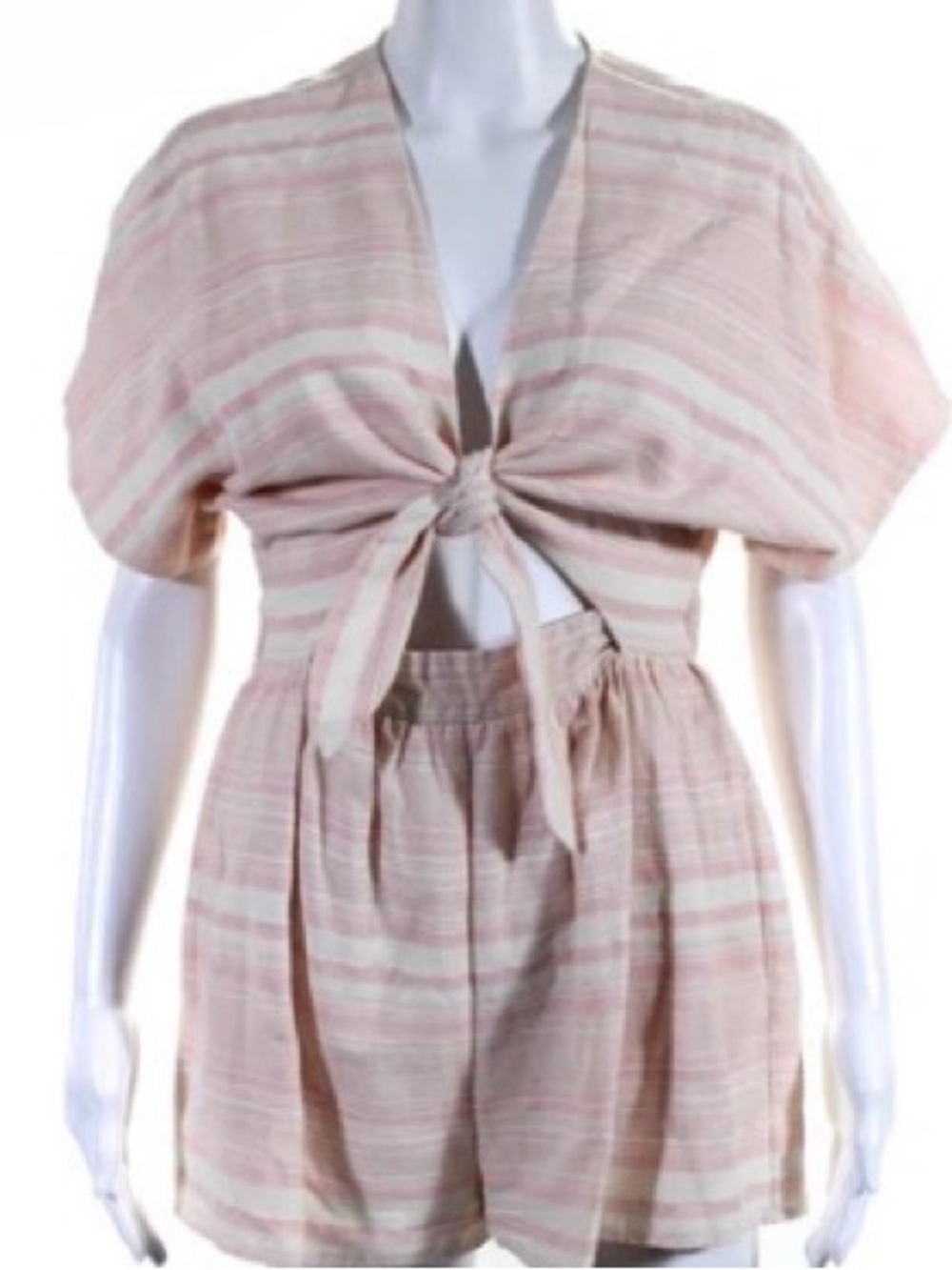 Mara Hoffman Pink and Cream Striped Tie-Front Jumpsuit Romper